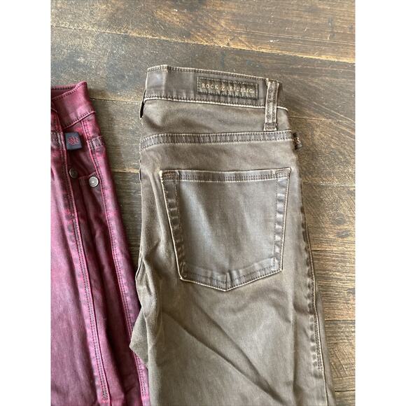 (2) Rock & Republic Women’s Berlin Pants Jeans Waxy Shiny Red Sz4 & Brown Sz6 - Picture 3 of 12